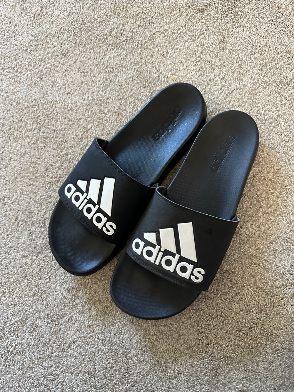 Men’s adidas Black Slides with White Logo size 10